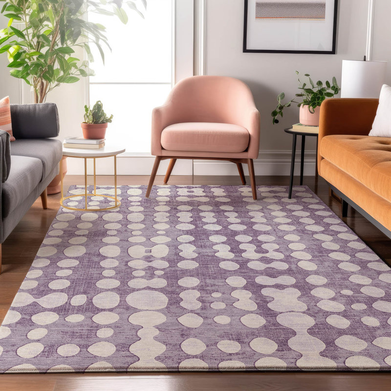Tapis mauve de qualité supérieure lavable à la machine Prisco, Rectangulaire 3 pi x 5 pi