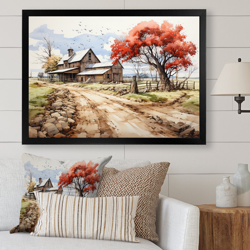 Farmstead Lnadscape I - Reproduction, Cadre simple noir, H 16 po x l 32 po x P 1 po
