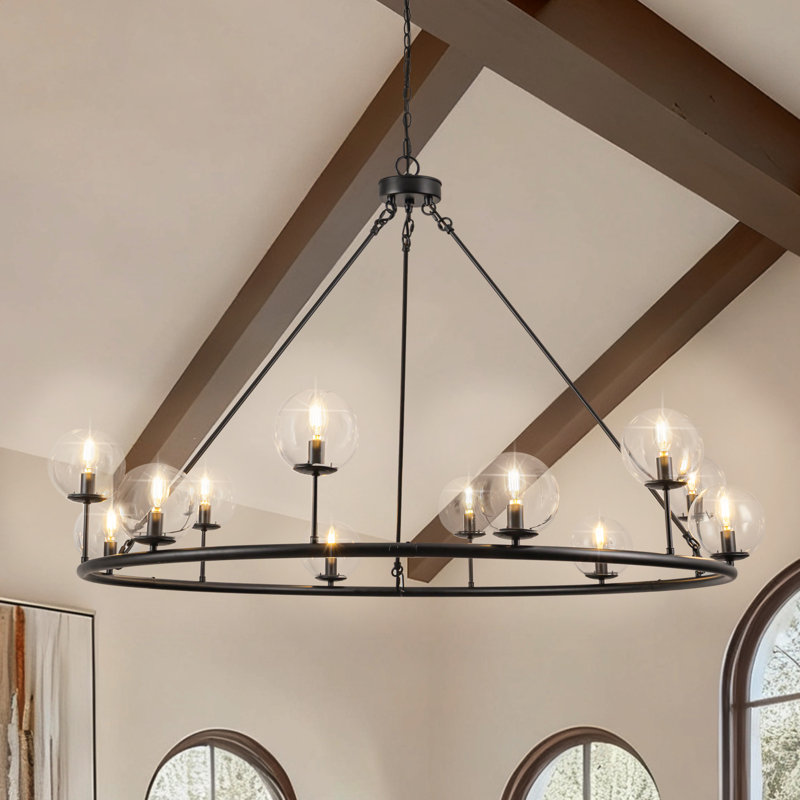 Jerdy 12 - Light Dimmable Chandelier Wagon Wheel Chandelier Wagon Wheel Pendant Lighting Dining Room Light Fixture Chandelier For High Ceilings