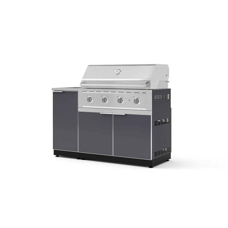 Ensemble d'armoires d'extérieur 3 pièces en aluminium gris ardoise avec évier, Propane liquide, Slate Grey