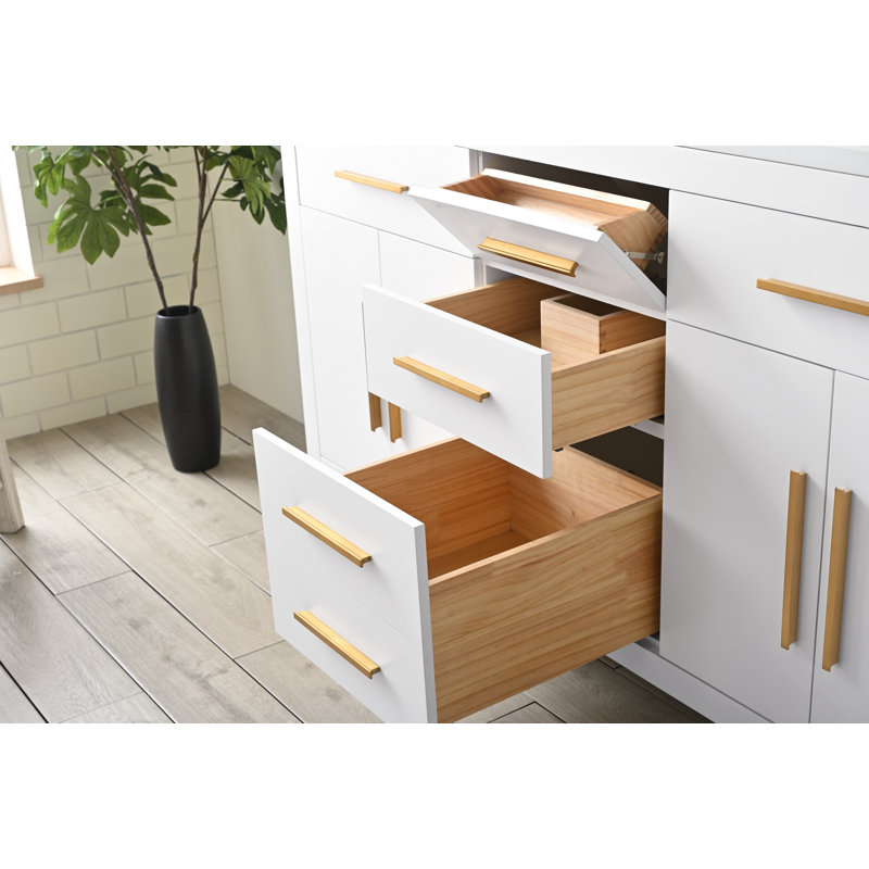 Meuble-lavabo simple 60 po avec comptoir en pierre et dosseret Maddison, Blanc
