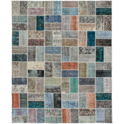Tapis décoratif gris/turquoise en laine de conception unique noué à la main New Age 5 pi 9 po x 7 pi 9 po Bernhilde