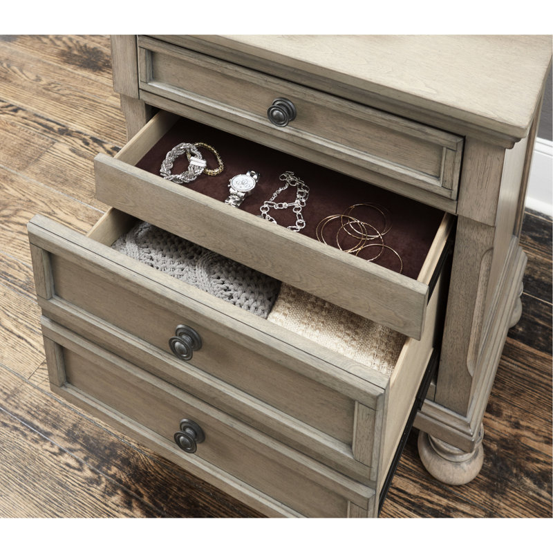 Transitional Bedroom Furniture Nightstand In Gray, Birch Veneer, 2 Drawers, No Assembly For Use Gray With Felt-Lined Jewelry Tray, Needed