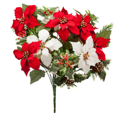 OakRidge 21" Poinsettia & Pinecone Bush