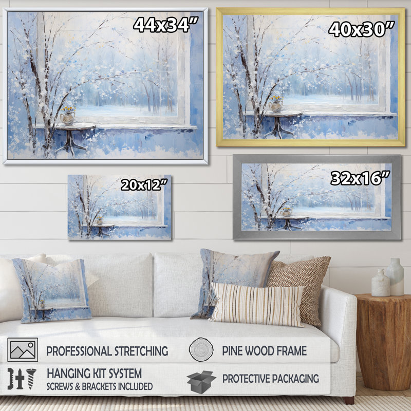 «Winter Landscape Snowfall Forest II - Winter Landscape», art mural, H 12 po x l 20 po x P 1 po, Cadre d'angle fermé noir