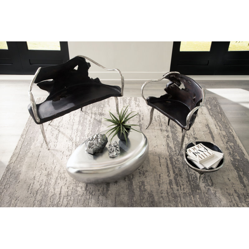 River Stone Coffee Table, 14" H x 42" L x 26" W, Silver Leaf