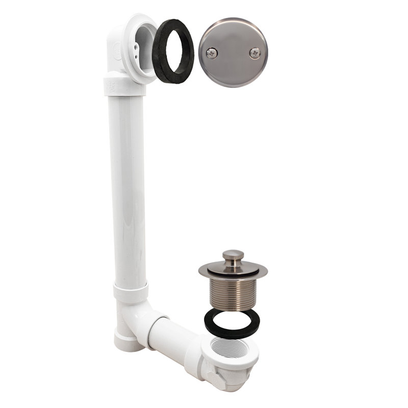 Ensemble de drain de baignoire en PVC 1-1 / 2 "x 12" avec trop-plein à deux trous avec trop-plein, Nickel satiné