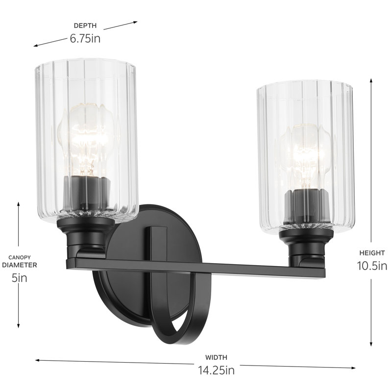 14.25" 2-Light Vanity Light with Glass, Clear, Satin Black