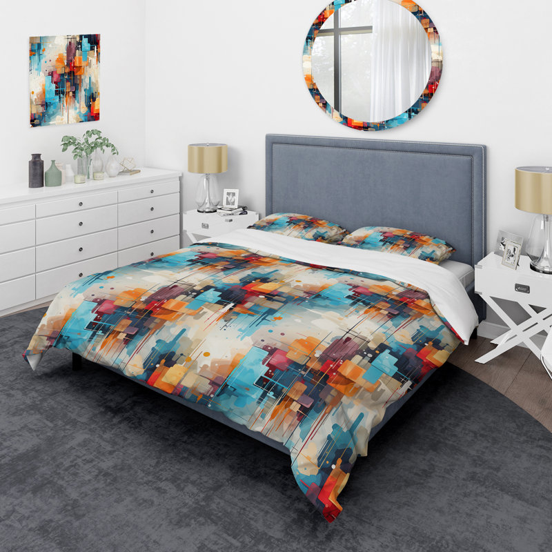 Urban Reflections III - Ensemble de housse de couette à motif abstrait - Microfibre de polyester