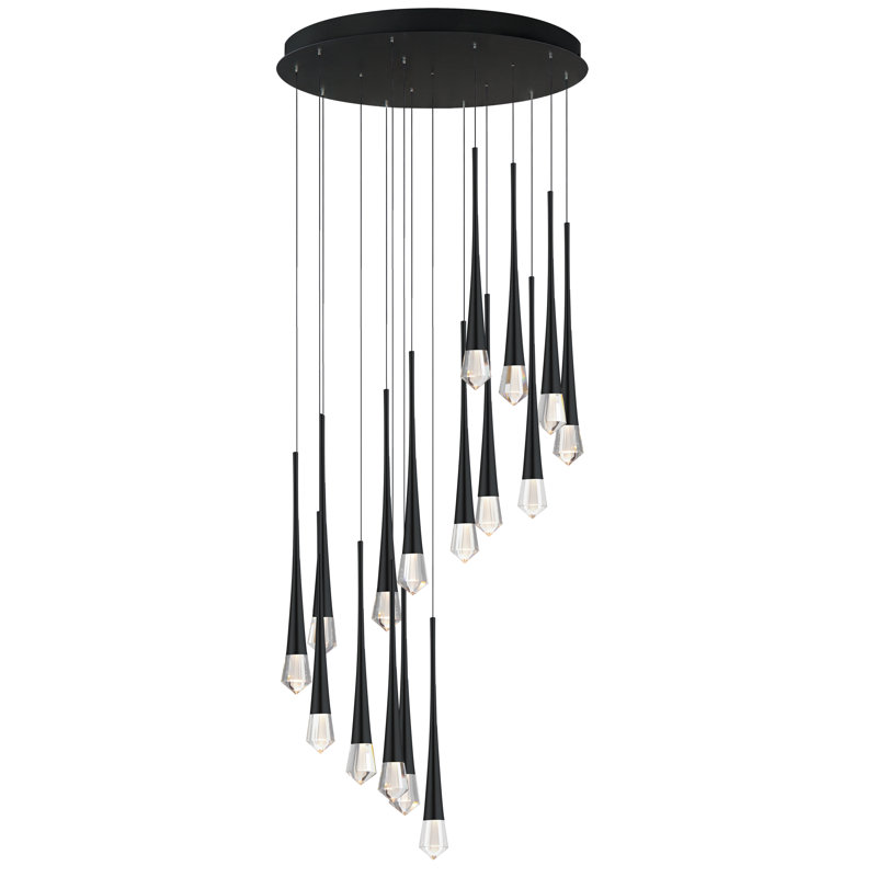 Luminaire suspendu grappe 16 lumières DEL Pierce, Noir mat