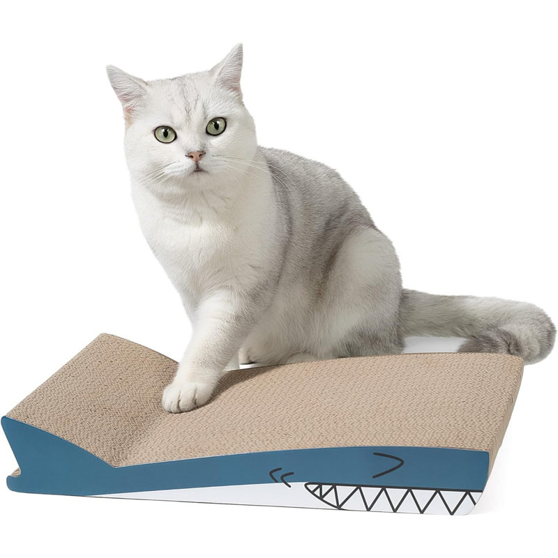 Conlun Cat Scratcher Cardboard Cat Scratch Pad With Premium Scratch Textures Design Durable Cat Scratching Pad Reversible Shark 15.7L X 9W X 2.6H