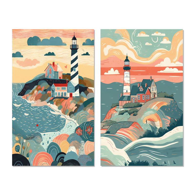 «Phare côtier», 2 pièces sur toile, Toile tendue, H 20 po x l 24 po