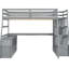 Lit mezzanine double gris avec 7 tiroirs, 2 tablettes et un bureau - Design unique pour chambre à coucher