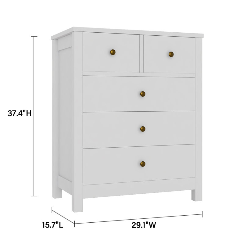 Commode 5 tiroirs 29,1 po Dairine, Blanc