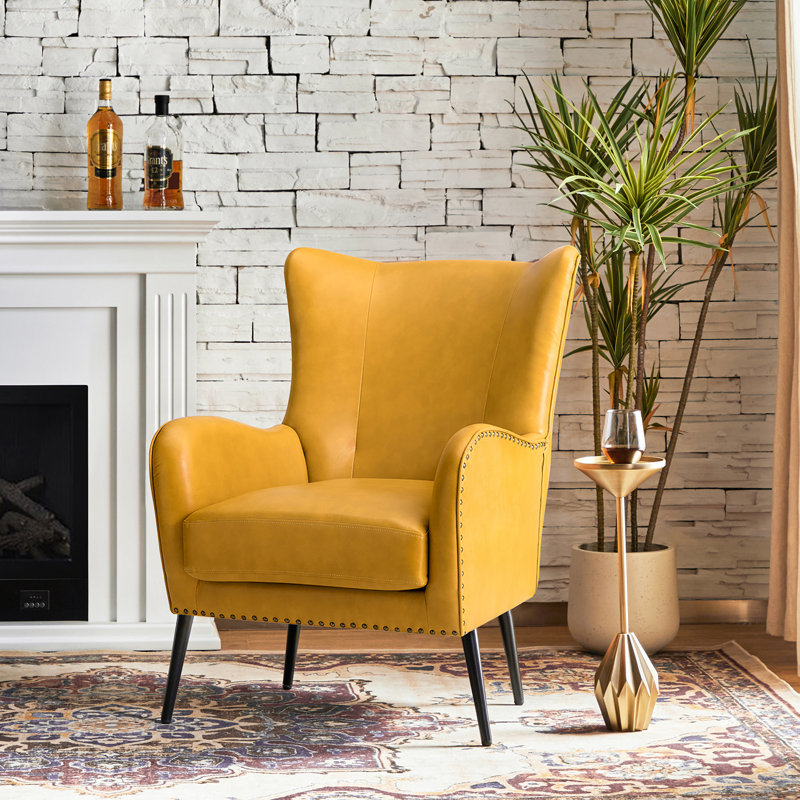 Fauteuil à oreilles 30 po Atalyia, Similicuir jaune