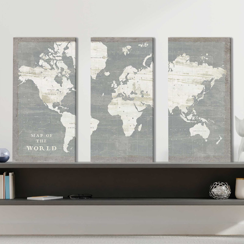 «Slate World Map» par Sue Schlabach, reproduction sur toile 3 pièces, H 32 po x l 48 po x P 1 po