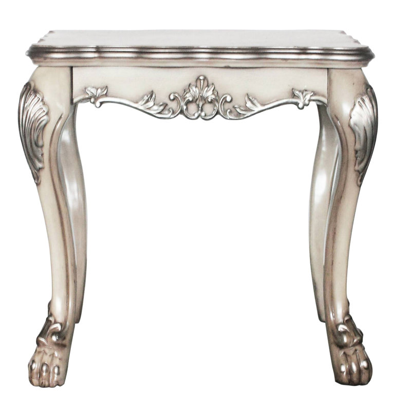 Table de bout carrée rétro blanc cassé avec motifs délicats et piédestal