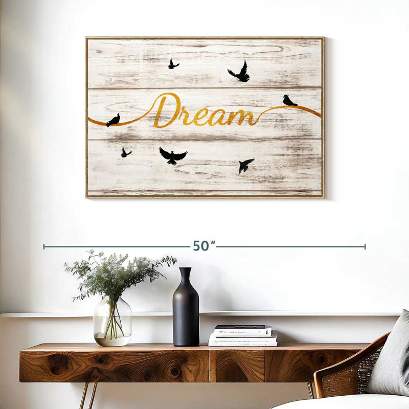 Rêve typographie V, Cadre flottant en bois naturel, 37 po x 25 po