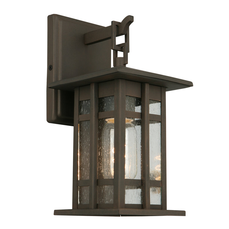 Laurenske Matte Bronze Seeded Glass Outdoor Wall Lantern, 10.87" H x 5.39" W x 6.14" D