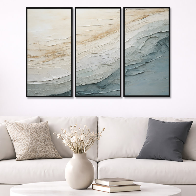 Minimalisme, vague bleue et grise, horizon I - ensemble de décorations minimalistes côtières, H 28 po x l 36 po x P 1 po