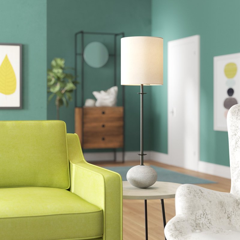 Lampe de buffet en métal et pierre H 32 po avec abat-jour tambour en lin Ryelan