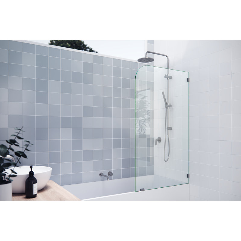Solaris 34 in. x 58.25 in. Frameless Clear Fixed Radius Single Fixed Bath Panel, Brushed Nickel