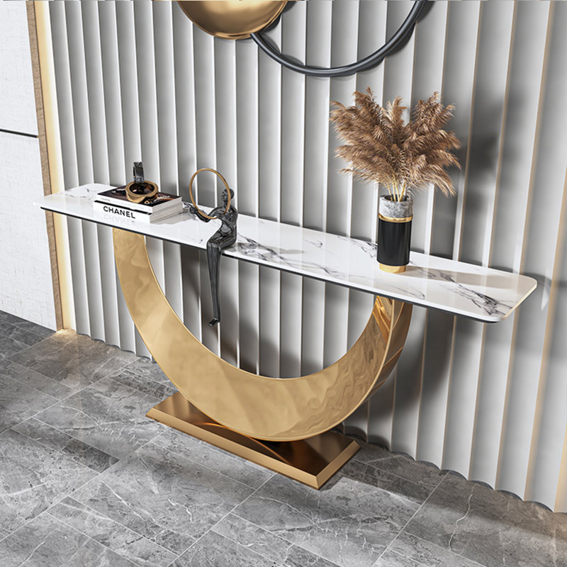 Console moderne de luxe simple, H 31,5 po x l 55,1 po x P 11,8 po, Doré