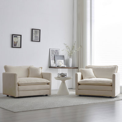 Ensemble de 2 chaises d'appoint, fauteuils rembourrés en chenille haut de gamme, chaises d'appoint de salon avec coussin décoratif, chenille beige