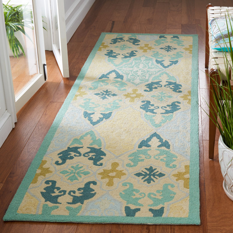 Tapis ivoire en laine crocheté à la main Helena, Tapis de couloir 2 pi 6 po x 6 pi