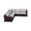 Canapé modulaire d'extérieur en résine avec coussins brun et gris, nécessitant peu d'entretien, pour la détente dans la cour arrière