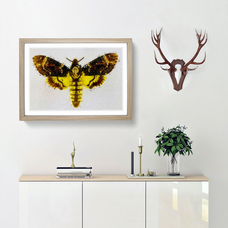 Deathshead Moth - Picture Frame Painting Print, Oak Framed, 27cm H x 36cm W x 2cm D
