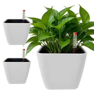 3 Pack Self Watering Plant Pots - 5.2" Square with Indicator for Indoor Plants
