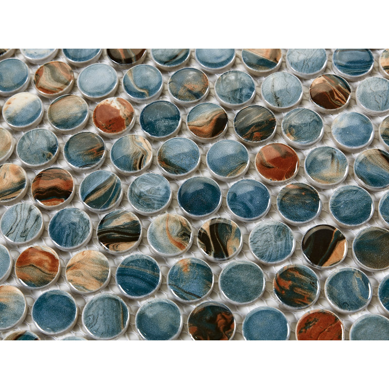 Carreau de mosaïque rond en porcelaine de 0,8 po x 0,8 po Value Series, Mélange bleu