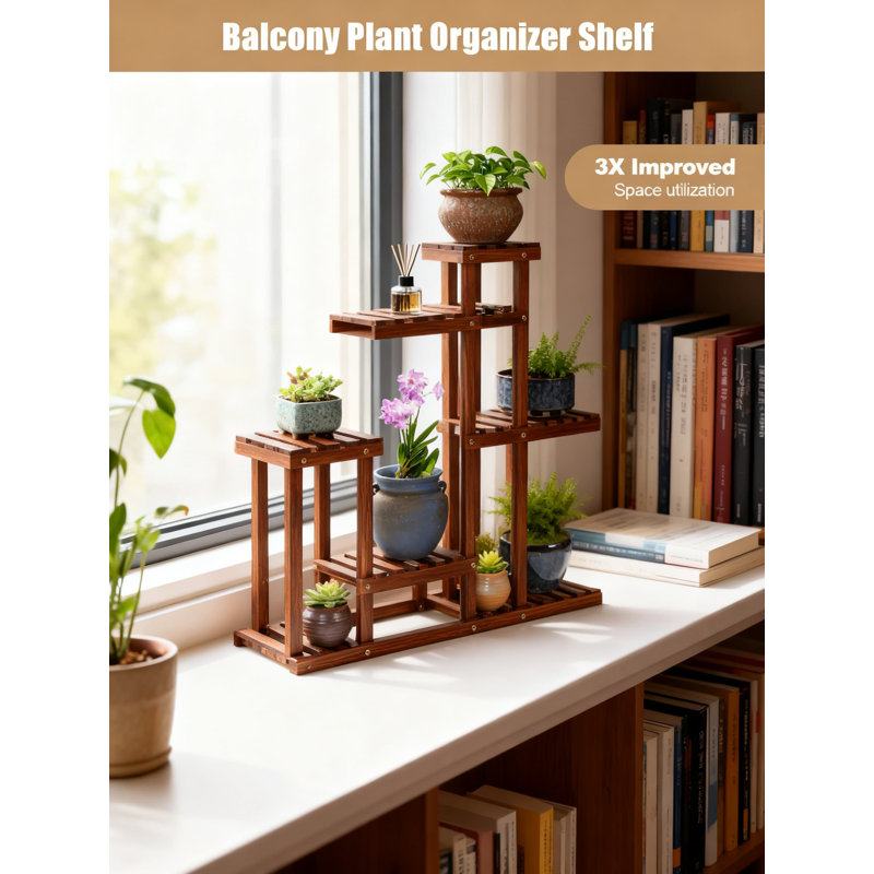 Support pour plante d'intérieur en bois à 6 niveaux pour plantes d'intérieur