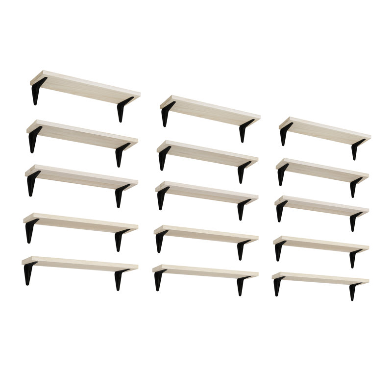 17" X 4.5" Floating Shelves For Wall Decor, Real Wooden Shelves, Wall Mounted Shelves For Living Room And Office Supplies, Farmhouse & Montessori Decor, Home Organization, Hanging, Natural, 15 Pcs