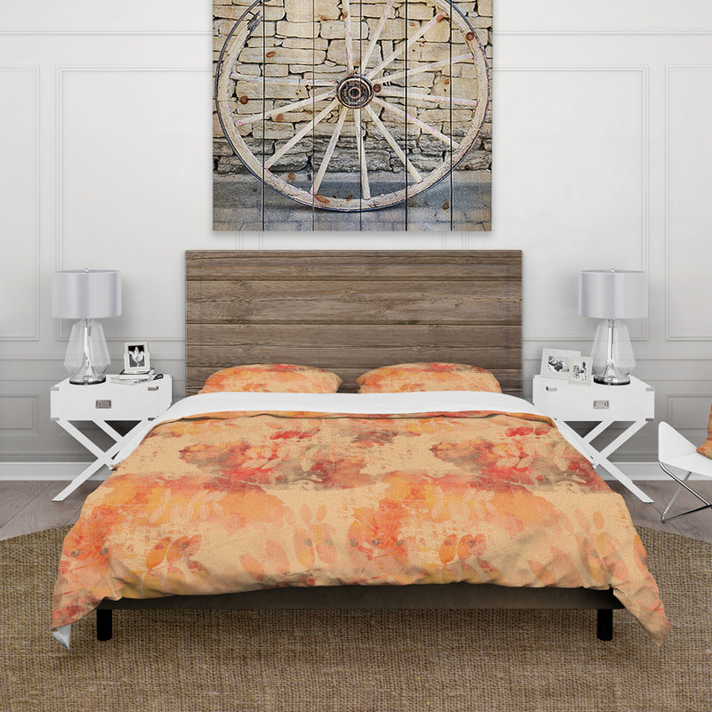 Ensemble de housse de couette moderne Raavi Tropical Vintage en orange - microfibre de polyester