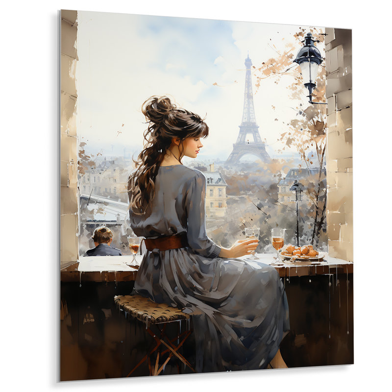 Femme parisienne en pause - mode, art en métal, H 40 po x l 30 po x P 1,5 po