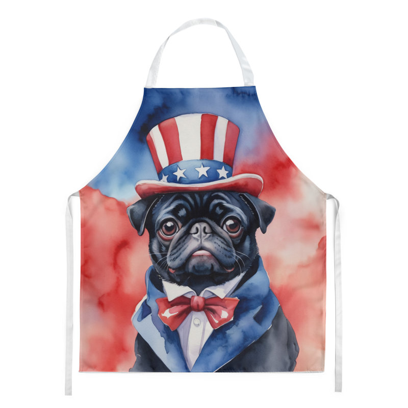 Patriotic American Apron, Black Pug