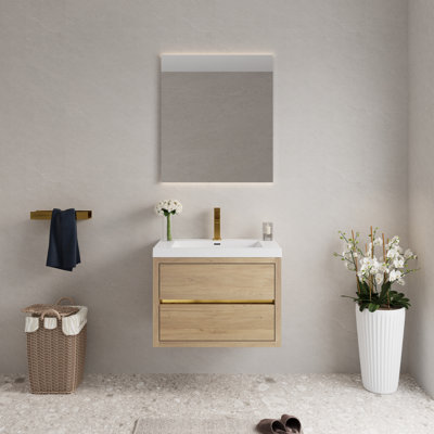 Meuble-lavabo de 30 po avec lavabo de salle de bain. Élégance en chêne naturel. Vertu de rangement en forme de U. Comptoir supérieur en résine de pierre. Tiroir à fermeture en douceur pour une utilisation silencieuse. Modèle d'installation sans effort. 24V15-30Non