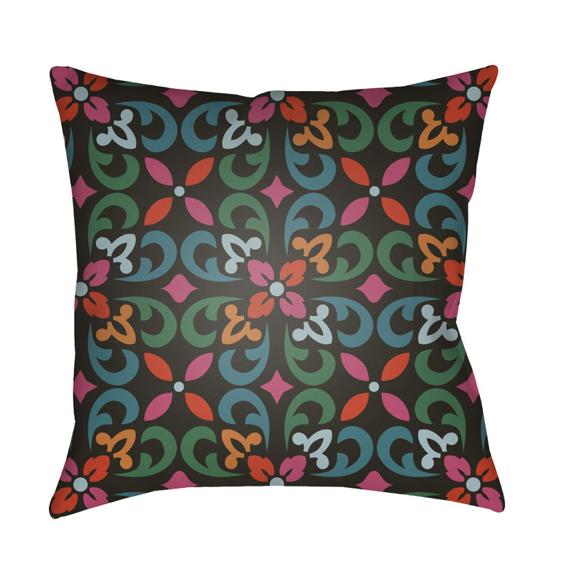 Floral Outdoor Throw Pillow, Black, 22" H x 22" W x 3" D