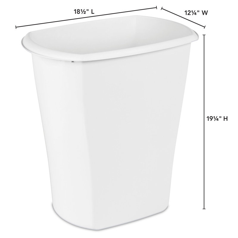 Sterilite White Ultra Plastic Wastebasket Trash Can, 19.25'' H x 12.25" W x 18.5" D, 6
