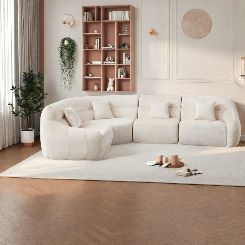 Canapé modulaire spacieux en chenille moderne, aucun assemblage requis, idéal pour la famille