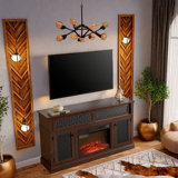 Electric Fireplace Tv Stand With Spacious Storage Console, Embossed Rustic Design, Remote Control, Cord Management, And Adjustable Shelves For Living Room