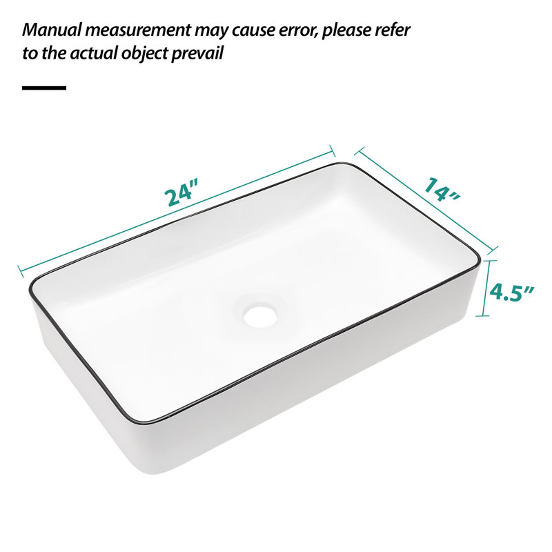 Lavabo de salle de bain vasque rectangulaire en céramique 14 po Rosefray
