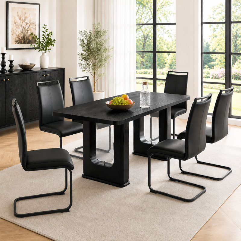 Ensemble de table de salle à manger 6 personnes Modern, 7 pièces : table, 6 chaises, Noir