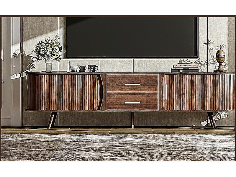 Mid-Century Modern TV Stand for 80" TV, Entertainment Center with Storage, Media Console Table with 2 Drawers
