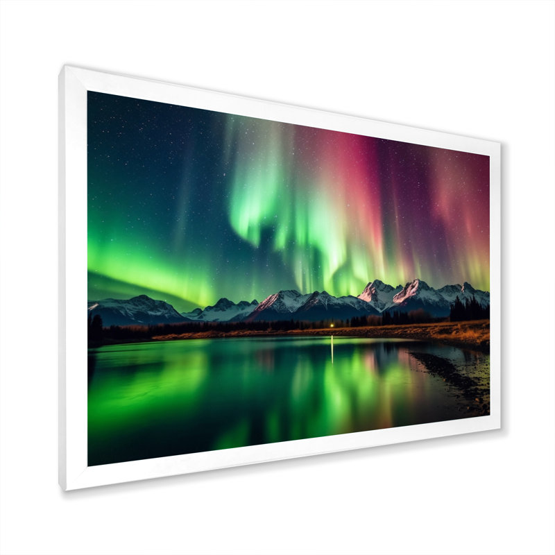" Yukon Dream Aurora IV ", White Picture Frame, 16" H x 32" W x 1" D