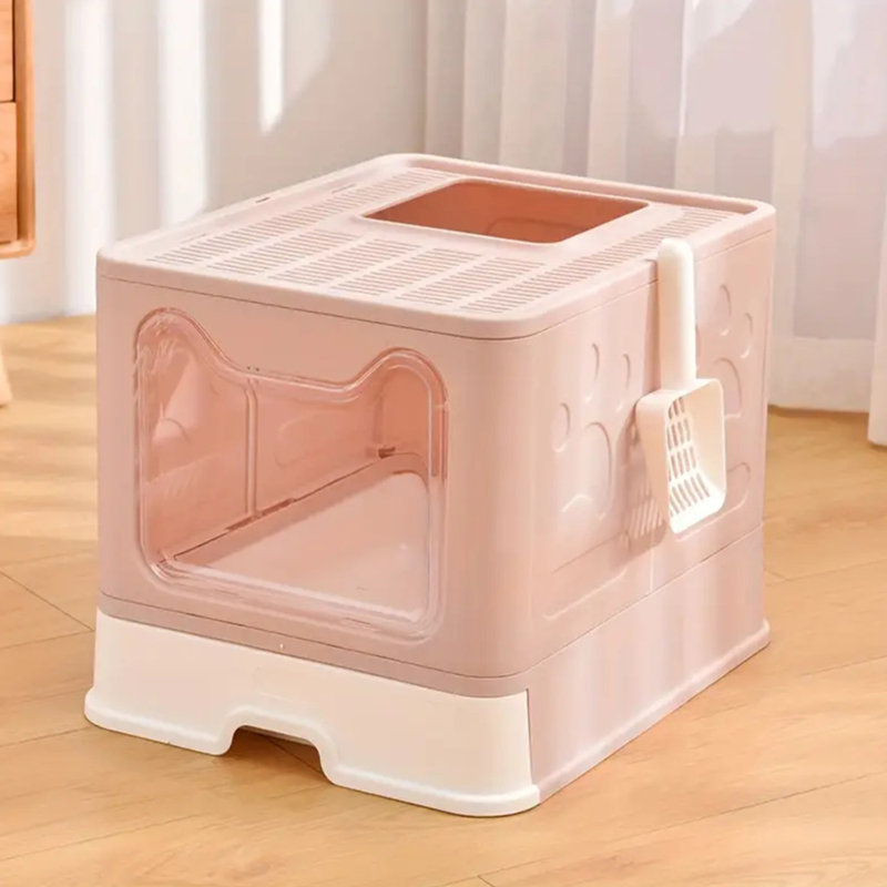 Tanju   Plastic Enclosed Litter Box with Scoop, Pink