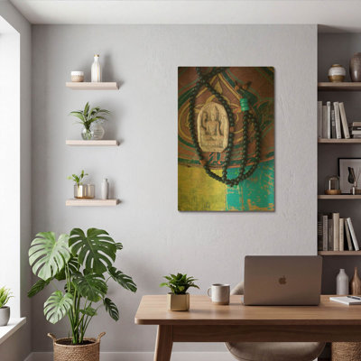 'Mala Beads Yogi' By Elena Ray Gold Metal Wall Art, 24" x 36"