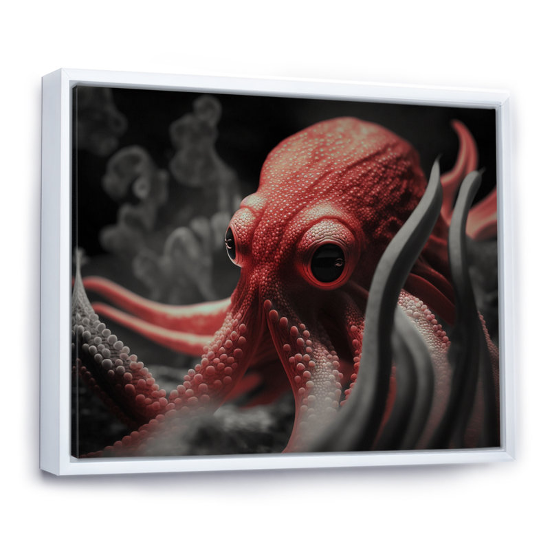 Portrait de pieuvre rouge - photographie, H 12 po x l 20 po x P 1 po, Cadre flottant blanc
